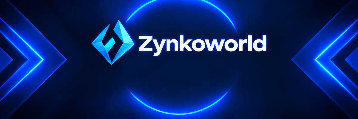 Zynkoworld — a blue arrow banner.