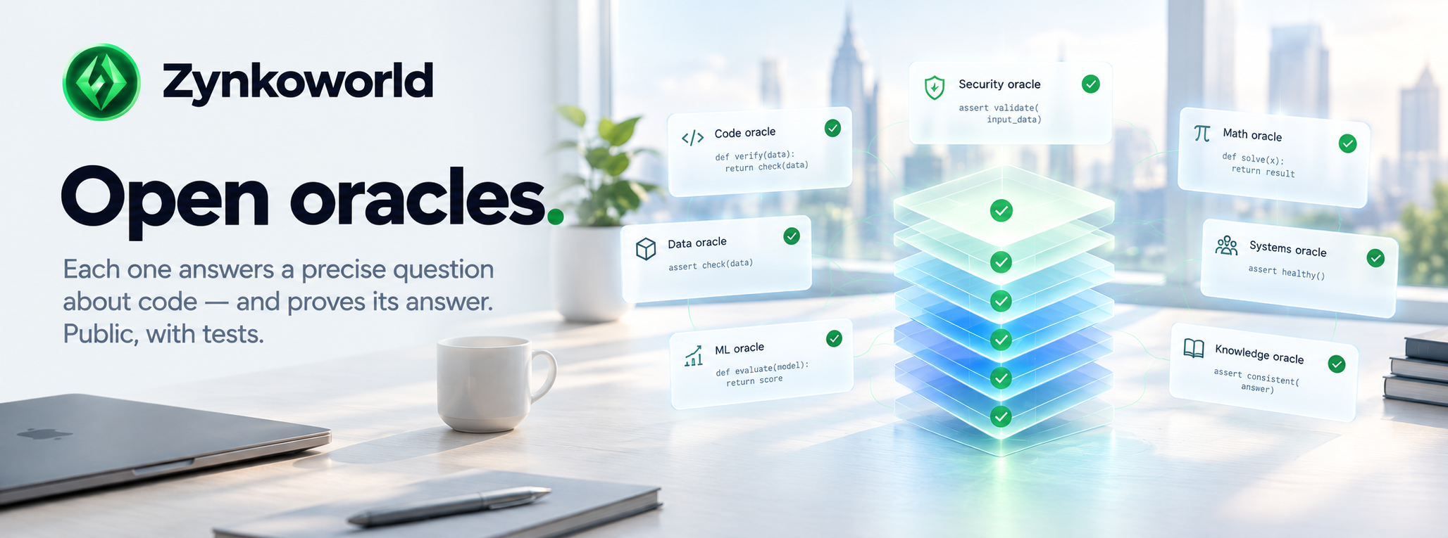 Open oracles - code, security, math, data, ML, systems, knowledge - each proves its answer.