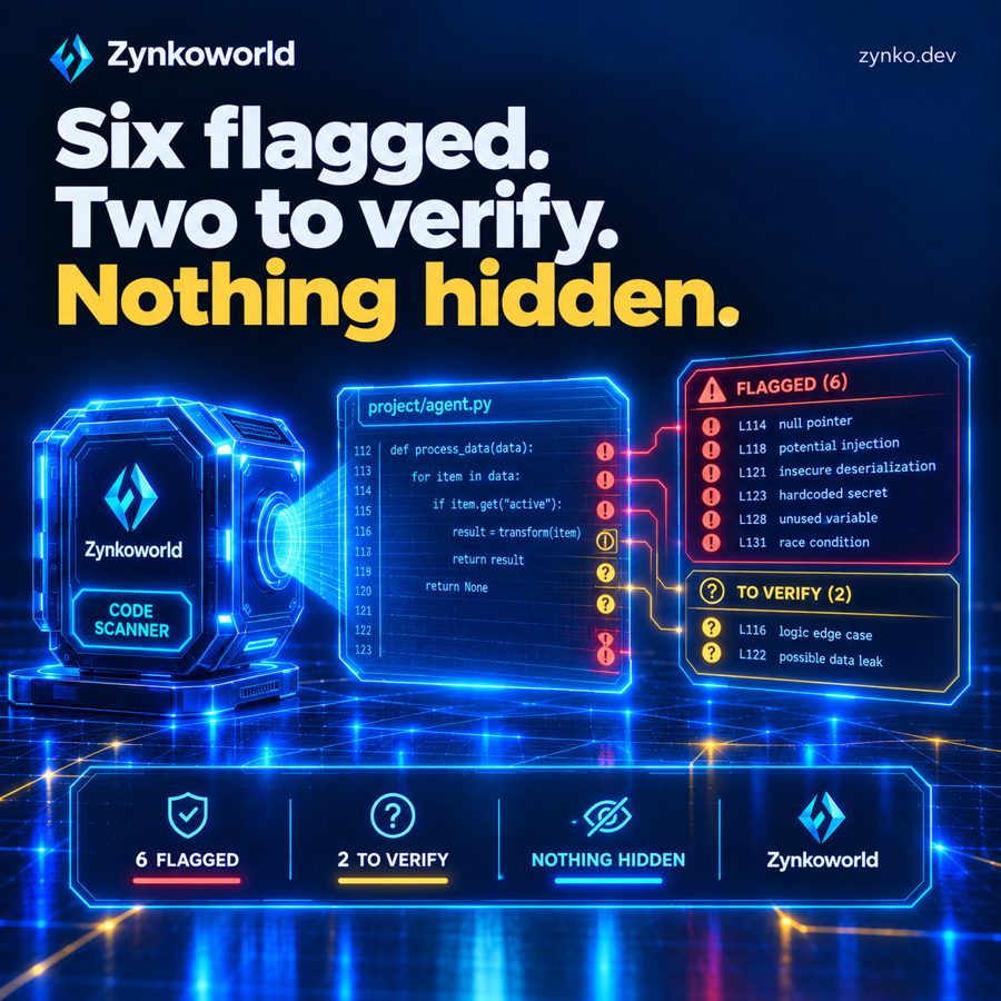 A code scanner result: six flagged, two to verify, nothing hidden